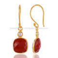 Red Onyx & Pearl 18K Yellow Gold Vermeil 925 Sterling Silver Wedding Jewelry